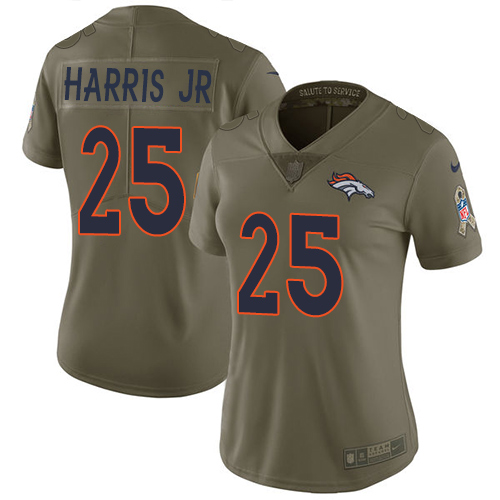 Nike Broncos #25 Chris Harris Jr Olive Women's Stitched NFL Limited Salute to Service Jersey